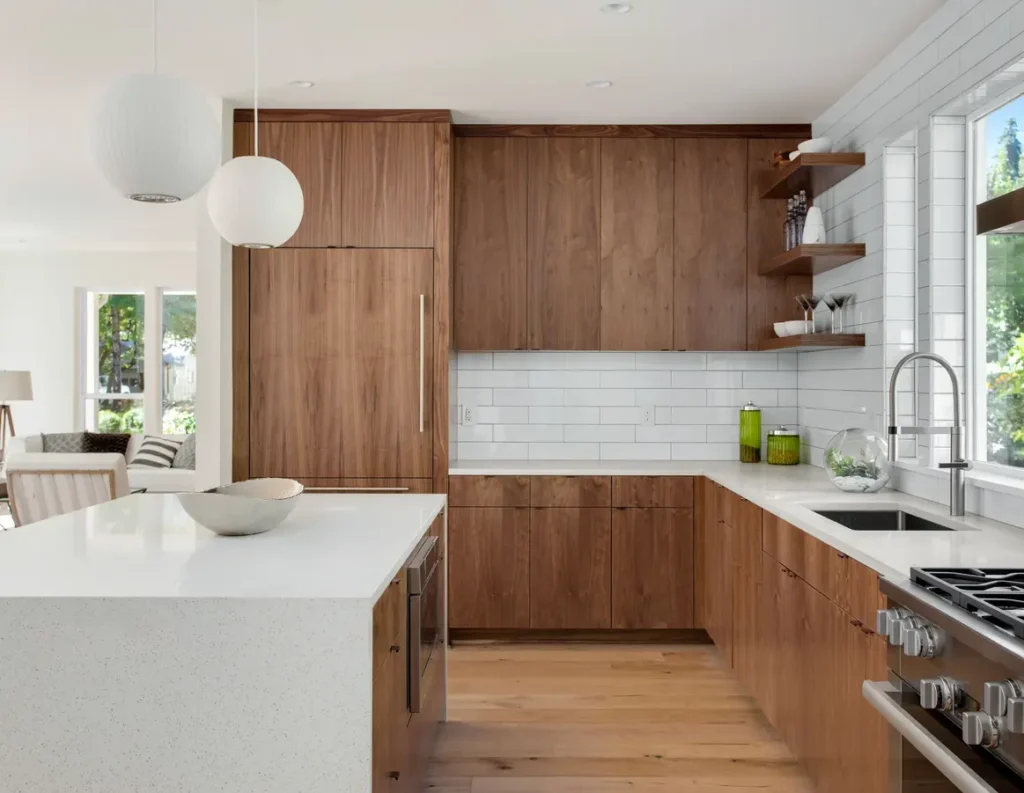 A clean, modern kitchen after kitchen remodeling in Jupiter, Fl, featuring high-end kitchen appliances.